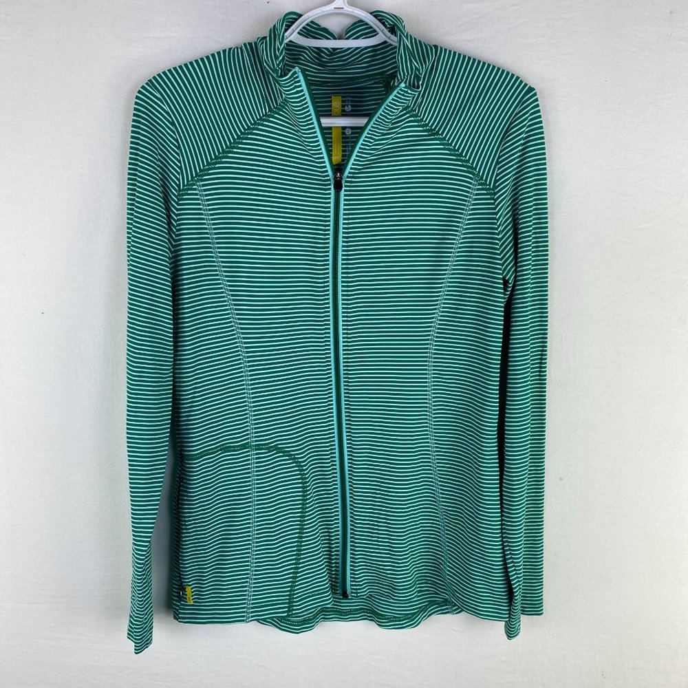 Lole Womens Full Zip Jacket Size Medium Green Stripe Long Sleeve UPF